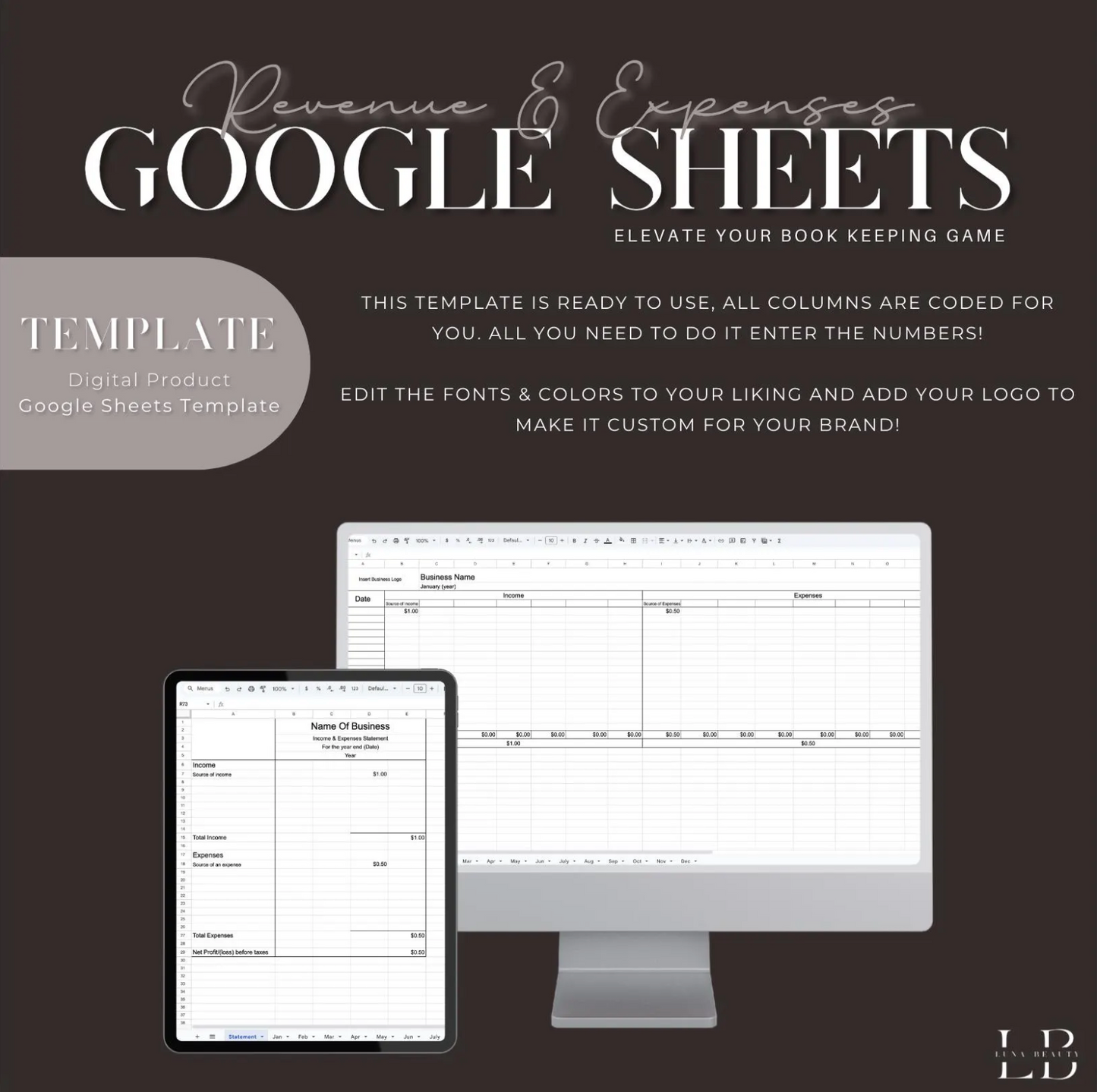 Monthly Revenue & Expenses Google Sheets Template
