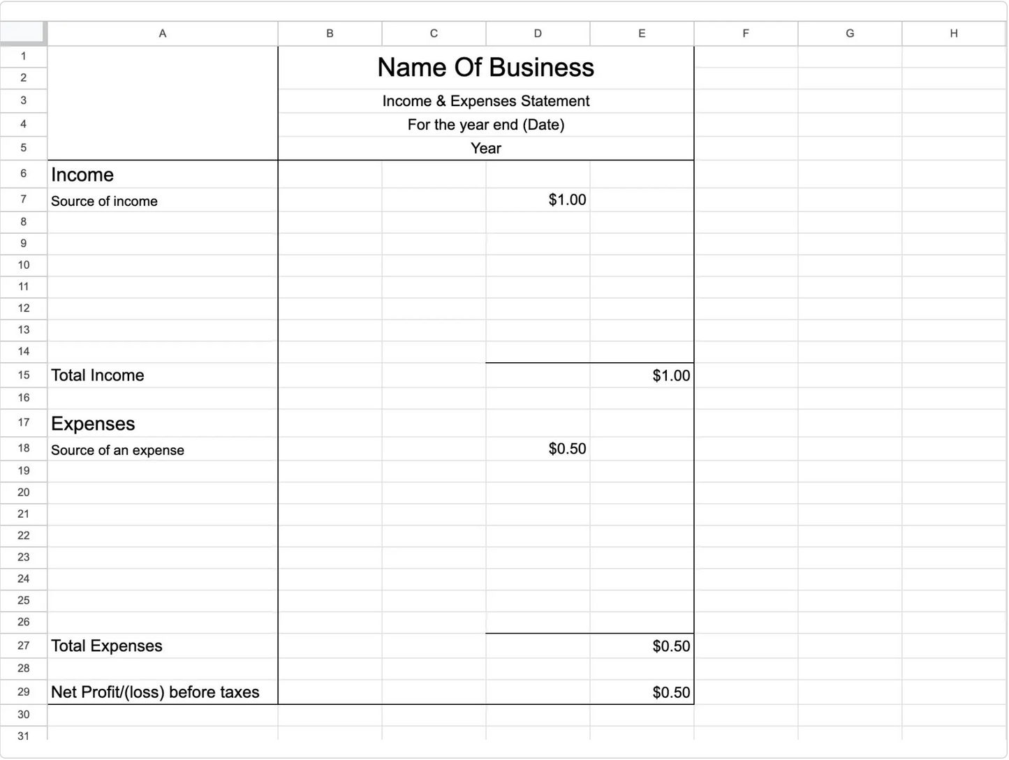 Monthly Revenue & Expenses Google Sheets Template