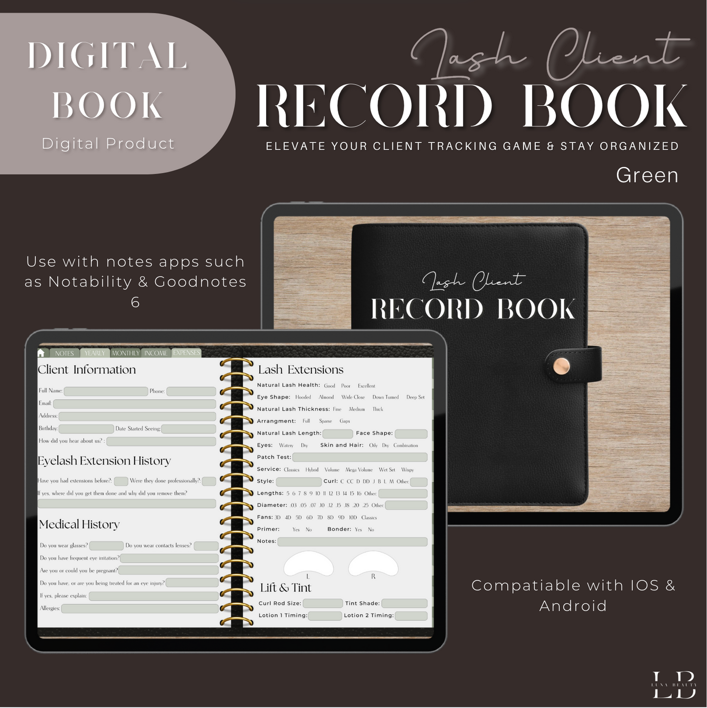 Lash Client Record Book - Compatible with IOS & Android